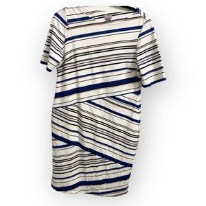 $139 CHICO’S White Striped Ponte Knit Short Sleeves Sheath Dress SZ 1 US M/8 NEW